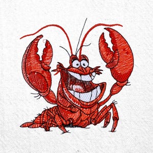Happy Lobster Machine Embroidery Design Cartoon Lobster Embroidery Pattern Funny Lobster Embroidery File Sea Animal Embroidery Marine Life