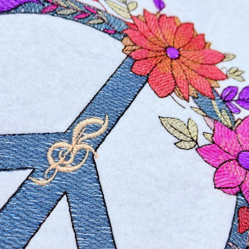 Floral Peace Sign Machine Embroidery Design Hippie Flower Peace Symbol ...