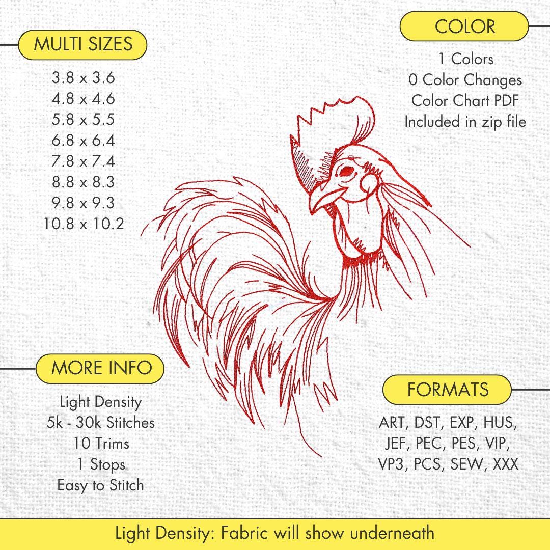 Chicken Redwork File Redwork Rooster Machine Embroidery Design Rooster Embroidery Files ...