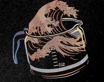 Coffee Pot Machine Embroidery Design Coffee Wave Embroidery Pattern Coffee Pot with Sew Wave Embroidery File Multiple Sizes Instant Download