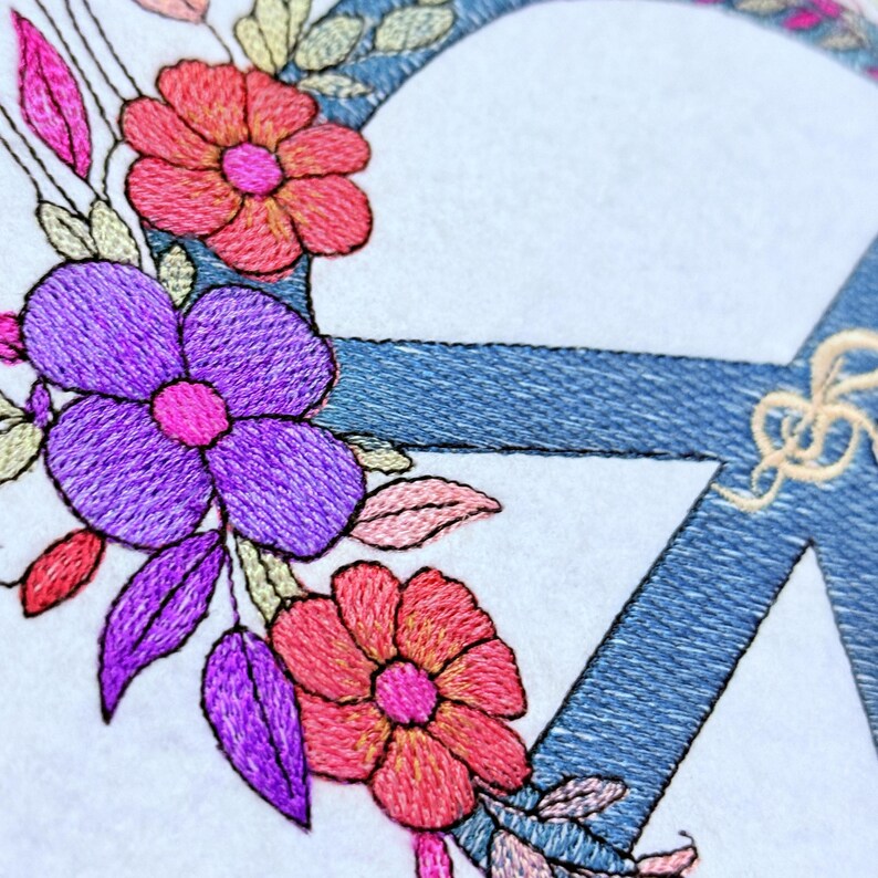 Floral Peace Sign Machine Embroidery Design Hippie Flower Peace Symbol ...