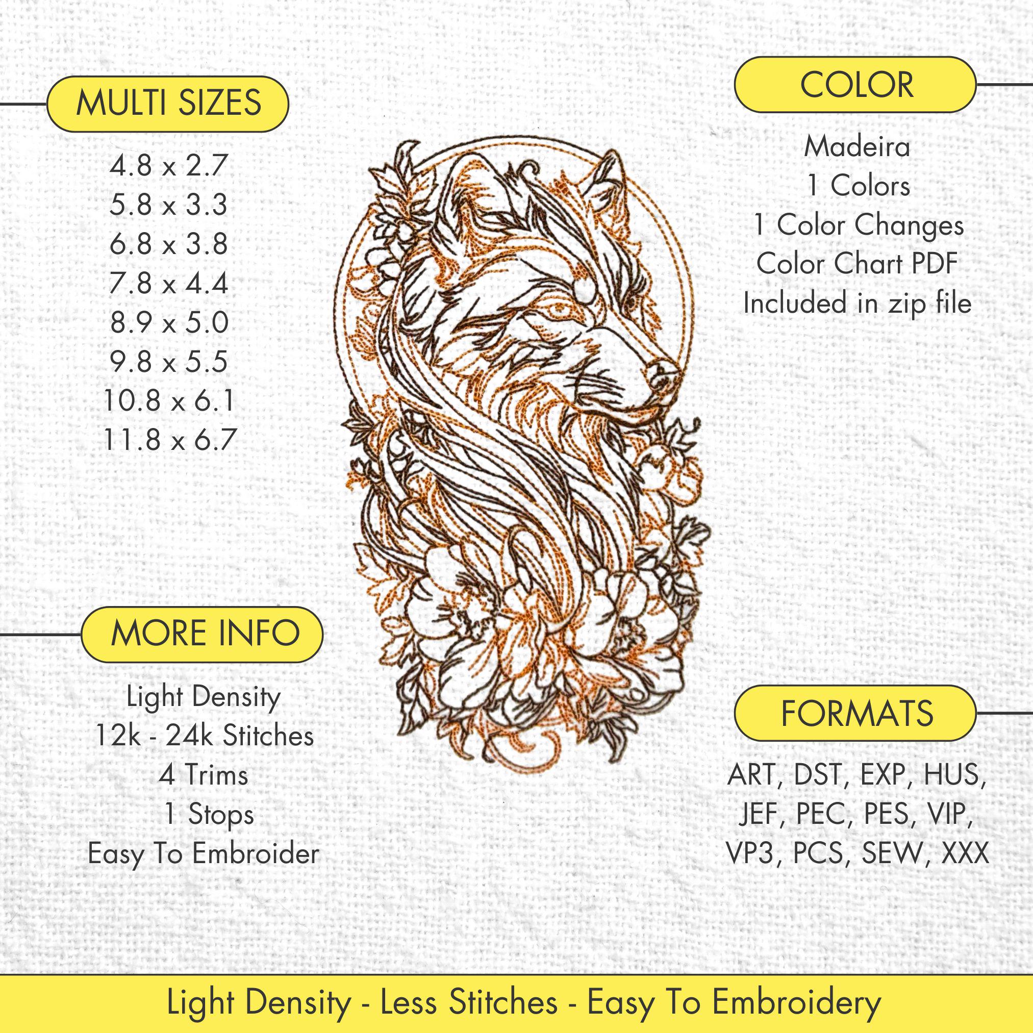 Wolf Embroidery Design Wolf Red Work Machine Embroidery Animal Redwork ...
