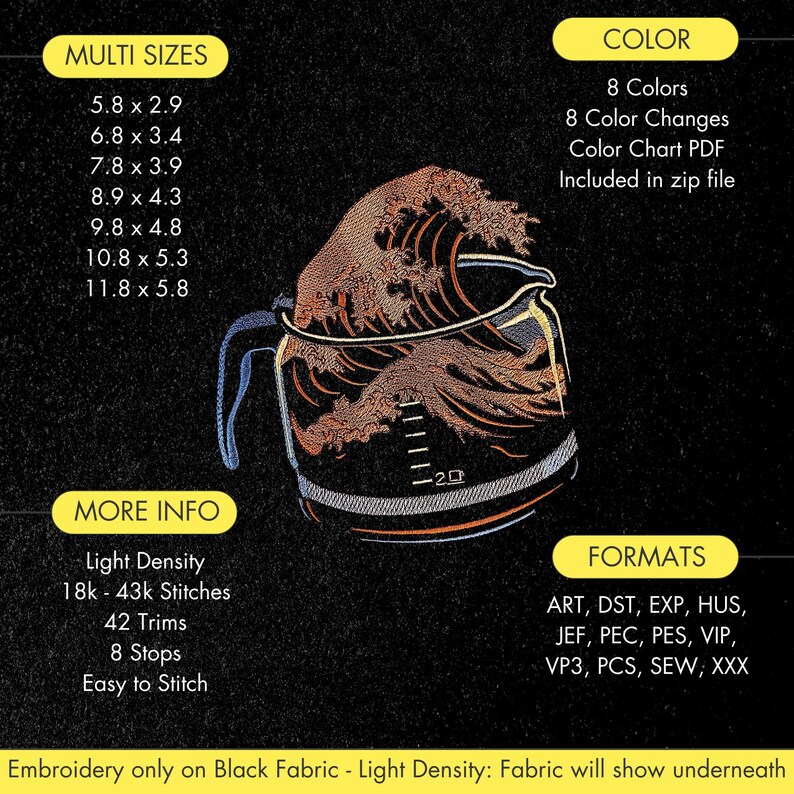 Coffee Wave Embroidery Design