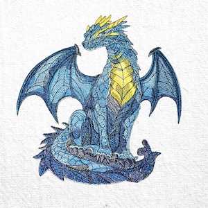 Fantasy Dragon Embroidery Design Mythical Dragon Machine Embroidery Pattern Blue Dragon Machine Embroidery File Magical Dragon Embroidery