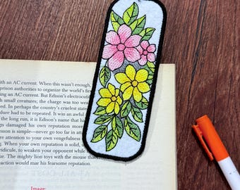 Floral ITH Bookmark Machine Embroidery Design In The Hoop Flower Bookmark Embroidery Bookish ITH Applique Bookmarke Machine Embroidery File