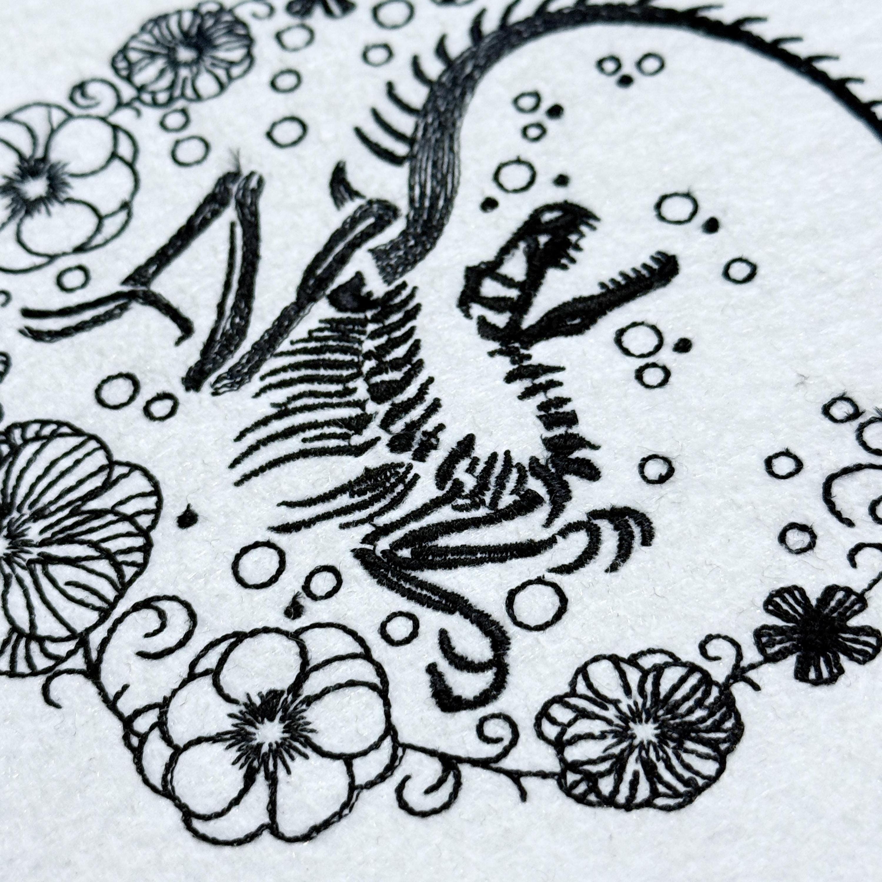 Dinosaur Fossil Embroidery Design Dinosaur Skeleton Embroidery Pattern ...