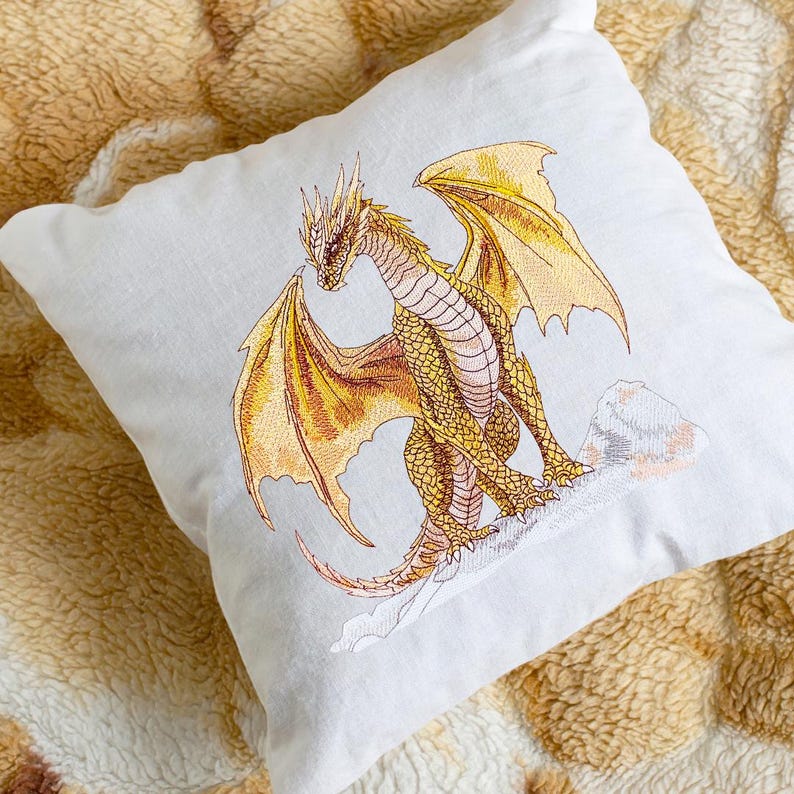 Majestic gold dragon embroidery