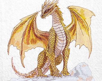 Golden Dragon Machine Embroidery Design Mythical Creature Embroidery Fire Dragon Embroidery Dragon Wings Embroidery File Instant Download