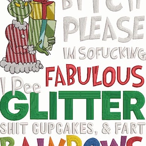 Fabulous Glitter Christmas Thief Quote Machine Embroidery Design Festive Grinch Embroidery Design Sour Grinch Embroidery Design PES DST File