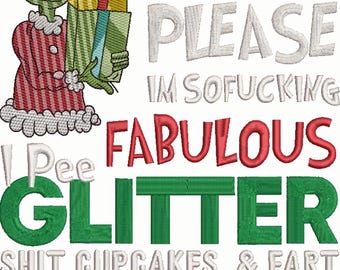 Fabulous Glitter Christmas Thief Quote Machine Embroidery Design Festive Grinch Embroidery Design Sour Grinch Embroidery Design PES DST File