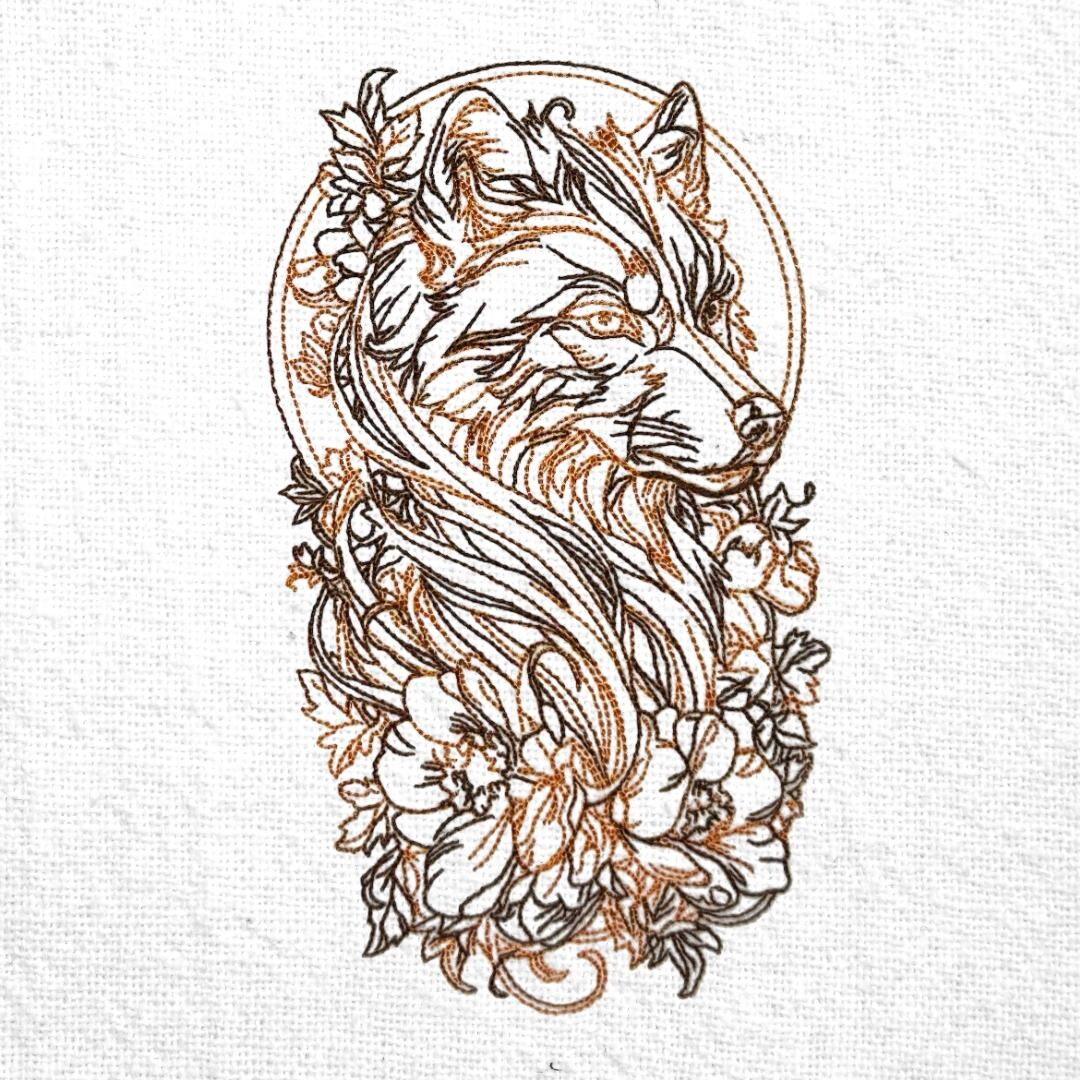 Wolf Embroidery Design Wolf Red Work Machine Embroidery Animal Redwork ...