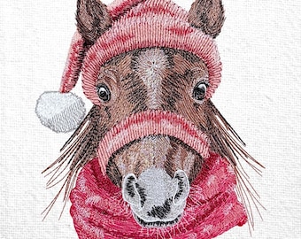 Christmas Horse Embroidery Design Winter Horse Embroidery Pattern Xmas Barnyard Horse Embroidery File Xmas Farmhouse Animal Embroidery File
