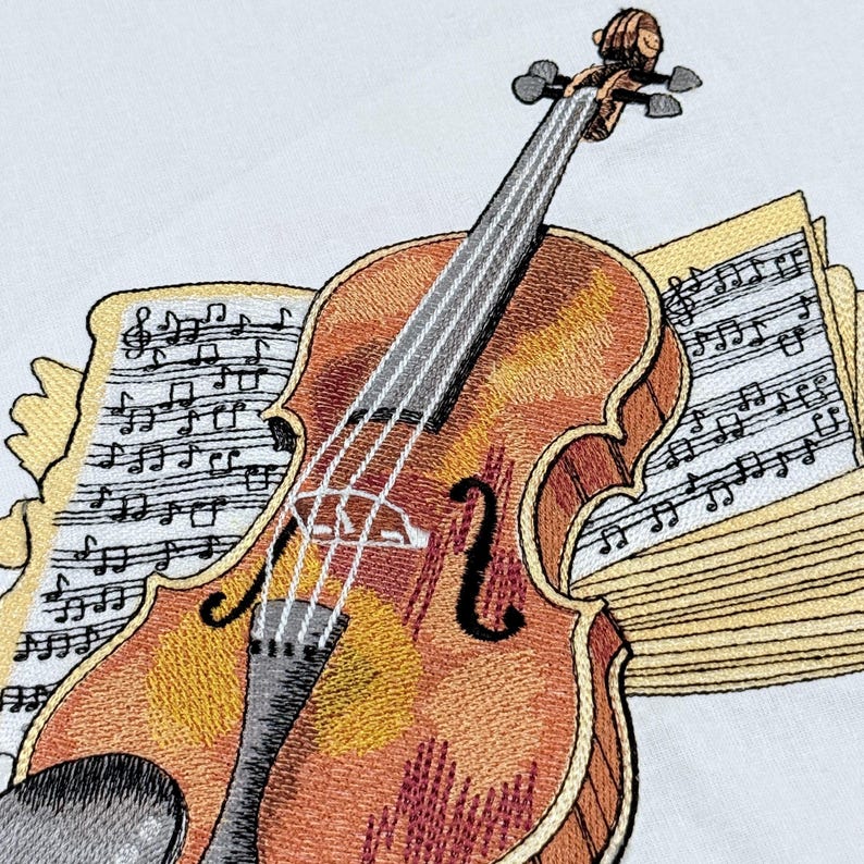 Embriodry Instruments Vintage Violin Embroidery Design Rustic Violin Embroidery Violin With ...