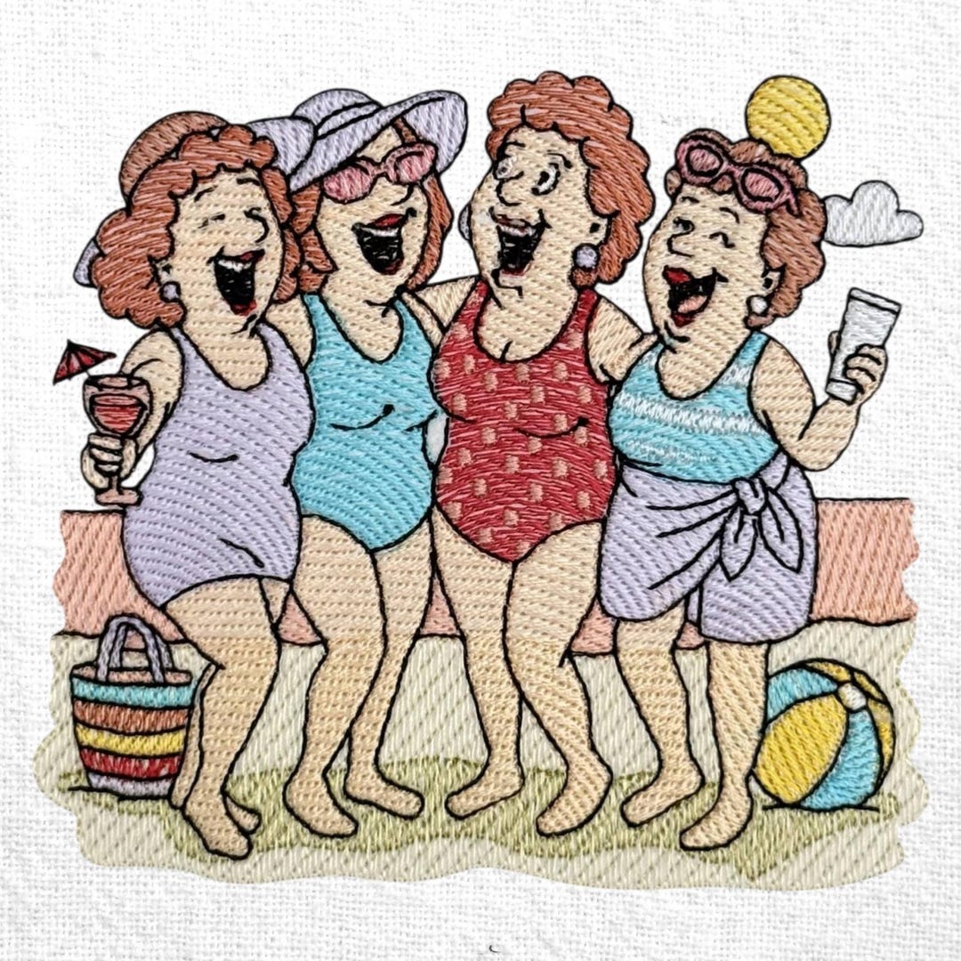 Oldfriends Pattern Best Friends Machine Embroidery Design Four Old Ladies Embroidery ...