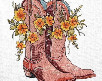 Boho Cowgirl Boot Embroidery Design Floral Western Cowboy Boots Instant Download