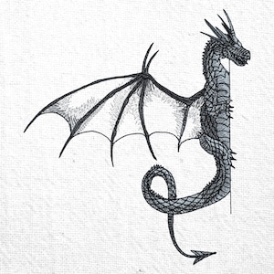 Ancient Sky Dragon Embroidery Design (Instant Download)  Medieval Fantasy Line Art