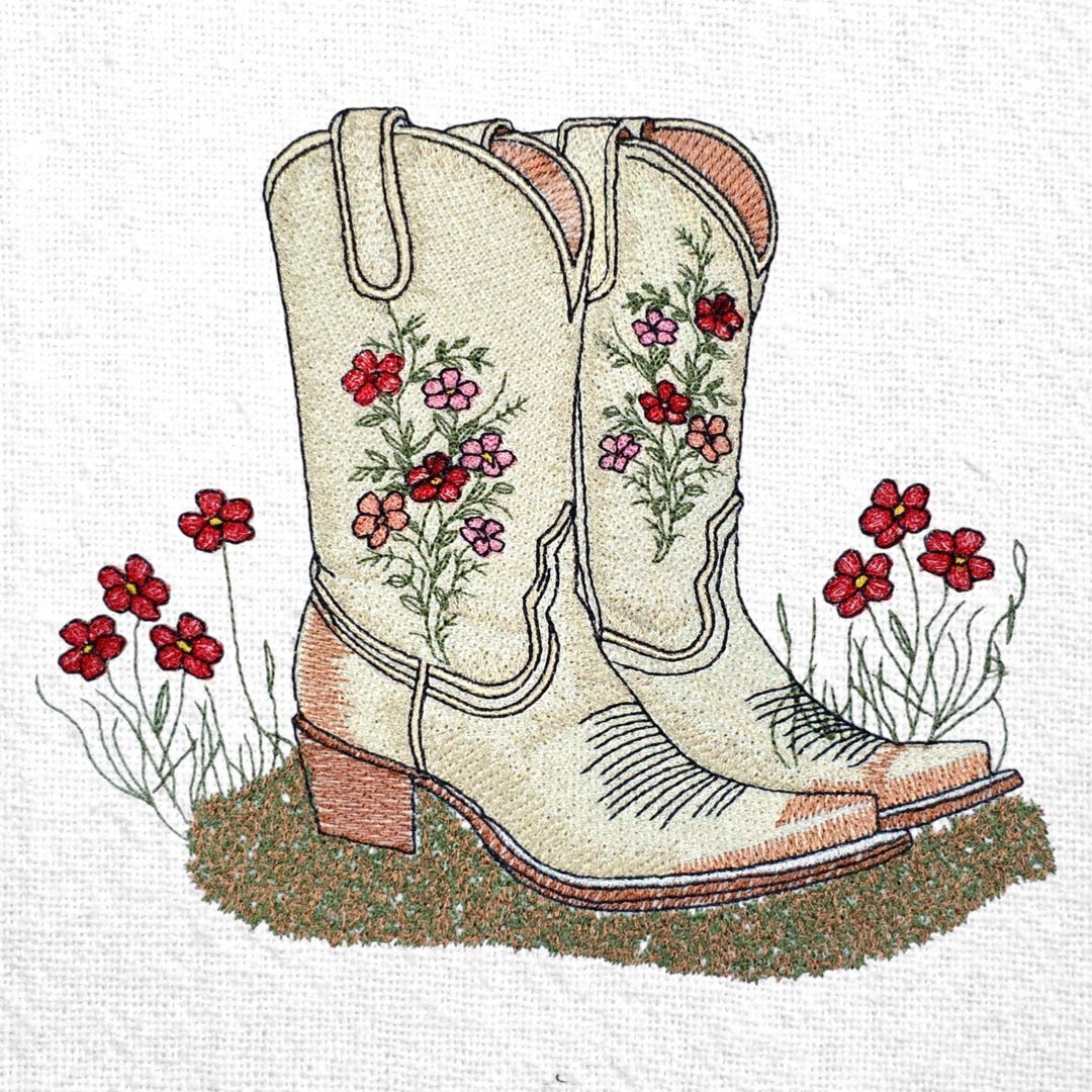 Cowboy Boot Machine Floral Cowboy Boot Machine Embroidery Design Western Boot Embroidery ...