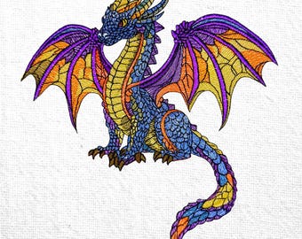 Colorful Dragon Machine Embroidery Design Magical Fantasy Dragon Machine Embroidery File Mythical Dragon Embroidery pattern Instant Download