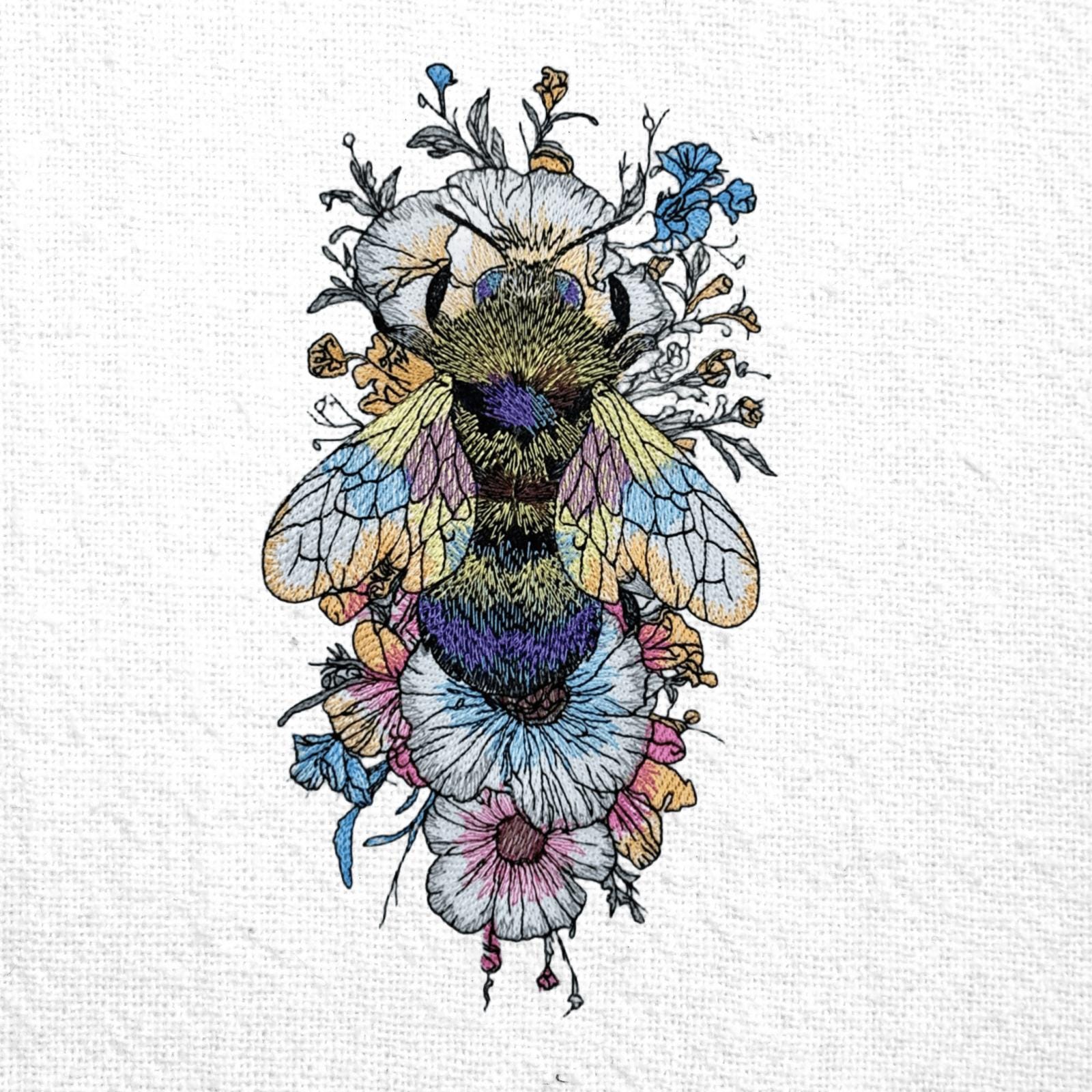 Floral Bee Machine Embroidery Design Honey Bee Embroidery Pattern ...