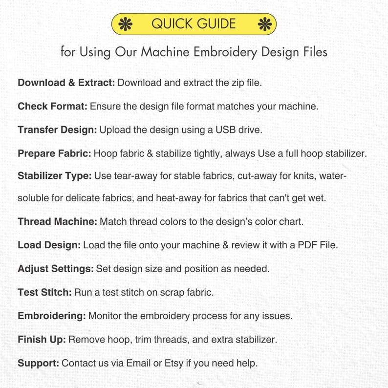 Machine Embroidery Quick Guide