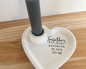 Heart-shaped candle plate with inscription