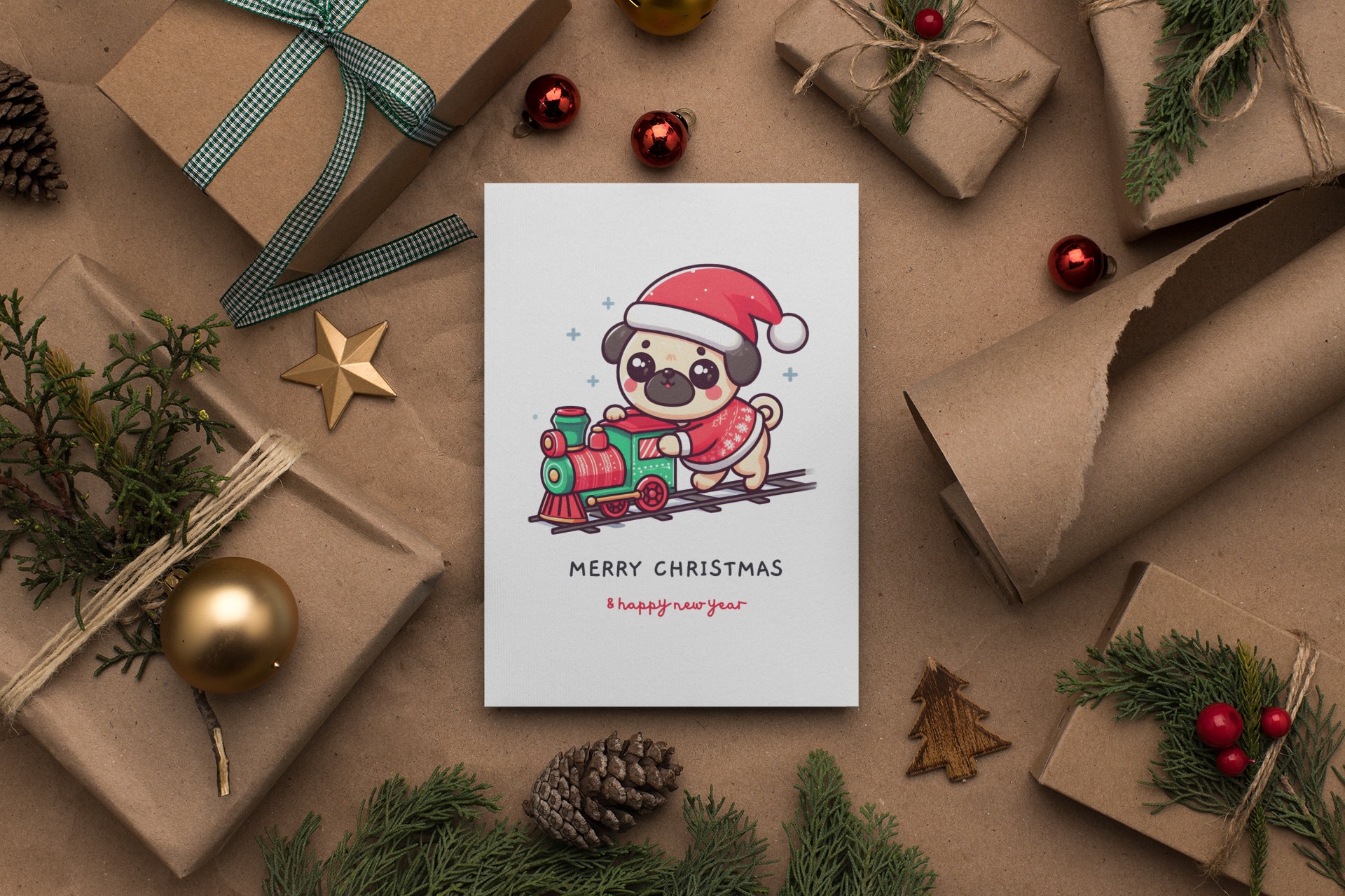 Cute Pug Christmas Train Card Print at Home Pug Clipart Pug Png - Etsy