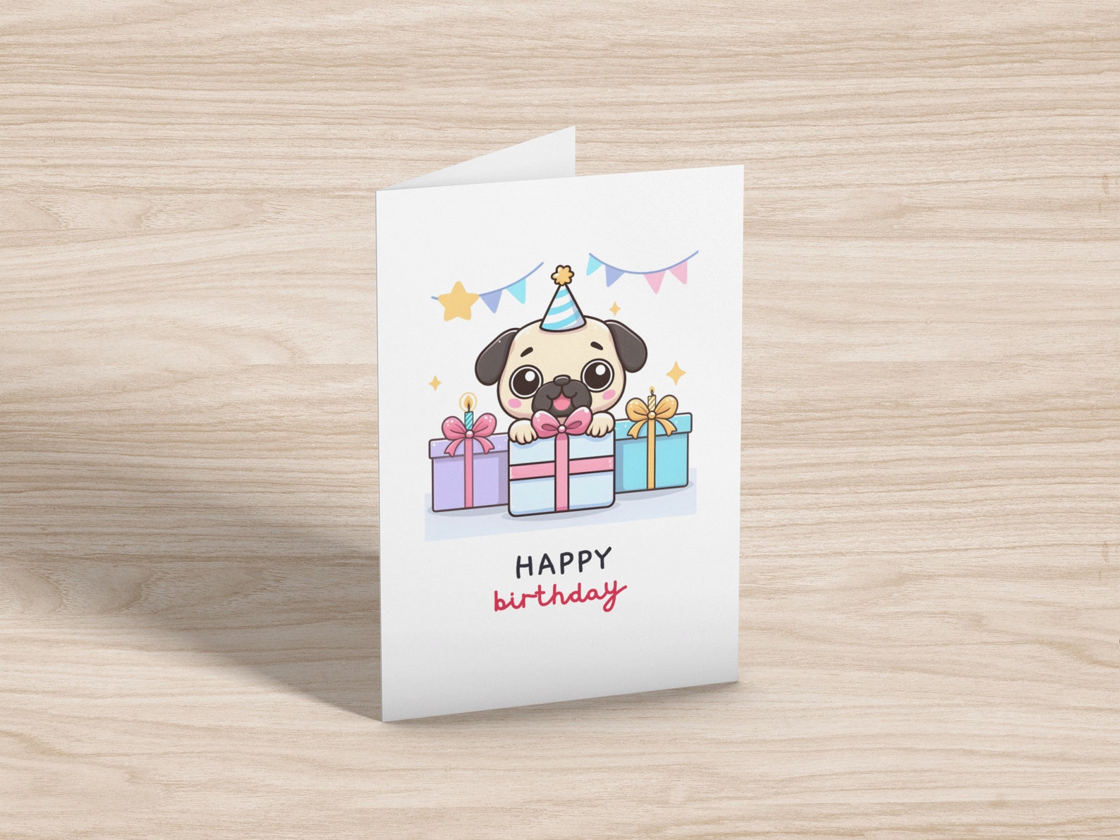 Cute Pug Birthday Card Print at Home Pug Clipart Pug Png - Etsy