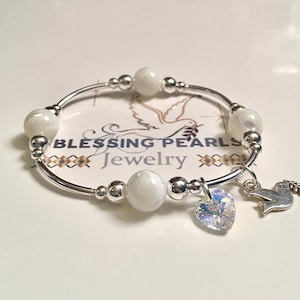 Elegant! White Natural Mother of Pearl Beads 925 Sterling Blessing Pearl Bracelet, Love Care Gift, Mom Girlfriend Friend Birthday BFF Anyday