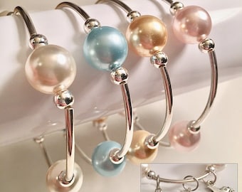 925 Sterling Silver Bracelet Blessing Crystal Pearls, Charm Options; Cross, Heart, Dove. Color Options; Gold, Aqua, White, Pink. Gift box