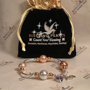 Elegant! Sterling Silver Ombre Blessing Crystal Pearls Bracelet 14K Gold & Silver Plated Beads, Dove symbol of peace, love, hope, prosperity