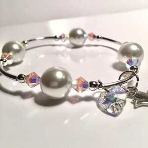 Sparkles Swarovski Crystals, Sterling Silver Blessing Pearl Bracelet, Silver Sheen Pearls, Aurora Borealis Crystals reflect multitude colors