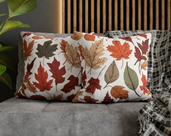 Printed pillowcases, Autumn Leaves, with optional cushion, sizes from 14 inches (35cm) to 20 inches (50cm)