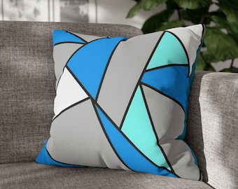 Printed cushion, Origami Blue, a modern geometric design, sizes from 14 inches (35cm) to 20 inches (50cm)
