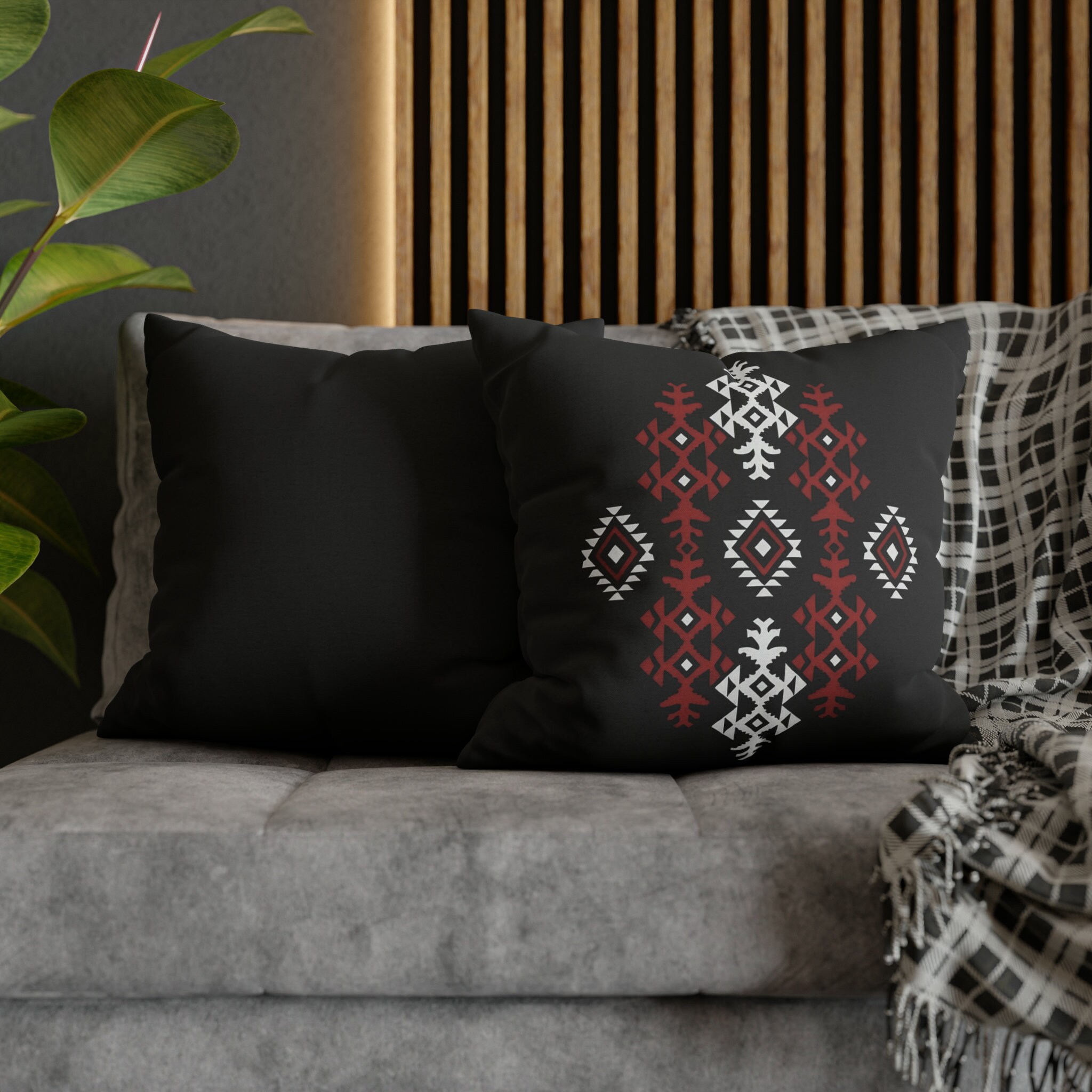 Ethnic printed black cushion cover with optional cushion, sizes from 14 inches (35cm) to 20 inches (50cm)