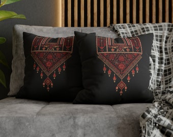 Black oriental printed pillowcases, optional cushion, sizes from 14 inches (35cm) to 20 inches (50cm)
