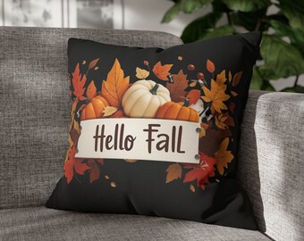 Black printed cushion cover, Hello Fall, available in sizes from 14 inch (35 cm) to 20 inch (50cm)