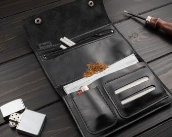 Aanpasbaar tabaksetui van echt leer | Handgemaakt tabaksetui, gemaakt in Italië | Etui voor vloei, filters en aansteker | Cadeau-idee voor mannen