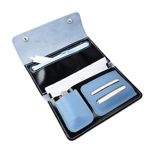 Astuccio porta tabacco in pelle personalizzabile azzurro e nero - regalo - custodia cartine tabacco filtri accendino - festa del papà