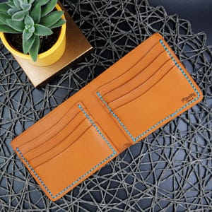 Cartera plegable de piel auténtica 100 % cosida a mano, tarjetero fino para hombre, tarjetero, regalo para él