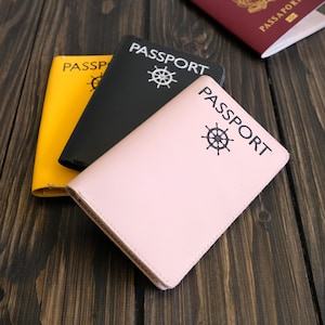 Étui à passeport en cuir personnalisé avec nom - Étui à passeport avec poches pour cartes et billets - Étui à passeport