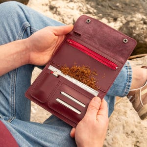 Personalized Leather Tobacco Pouch, Custom Engraved Rolling Kit Case, Handmade in Italy, Smoker Gift for Him, Fathers Day Gift image 11