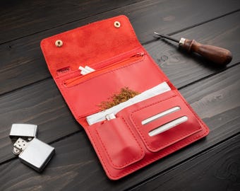 Personalized Leather Tobacco Pouch, Custom Engraved Rolling Kit Case, Handmade in Italy, Smoker Gift for Him, Fathers Day Gift