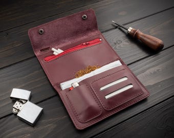 Personalized Leather Tobacco Pouch, Custom Engraved Rolling Kit Case, Handmade in Italy, Smoker Gift for Him, Fathers Day Gift