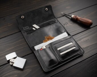 Personalized Leather Tobacco Pouch, Custom Engraved Rolling Kit Case, Handmade in Italy, Smoker Gift for Him, Fathers Day Gift