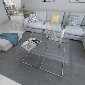 Chrome and Tempered Glass Coffee Tables, Nesting Tables, Home Table, Modern Coffee Table, Modern Living Room Table, Home, coffee table