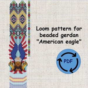 loom pattern beaded gerdan in PDF format, scheme beaded necklace, American eagle, beading, bead weaving, bright geometric pattern