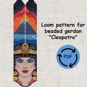 loom pattern beaded gerdan in PDF format, scheme beaded necklace, Cleopatra, Egypt, bead weaving, bright geometric pattern