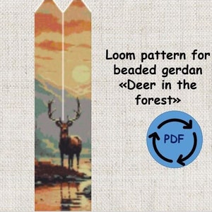 loom pattern beaded gerdan in PDF format, scheme beaded necklace, Deer in the forest, bead weaving, bright geometric pattern