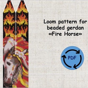 loom pattern beaded gerdan in PDF format, scheme necklace, Fire Horse pattern, beading, bead weaving