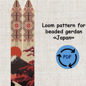 loom pattern beaded gerdan in PDF format, scheme beaded necklace, Japan, Fujiyama, bead weaving, bright geometric pattern
